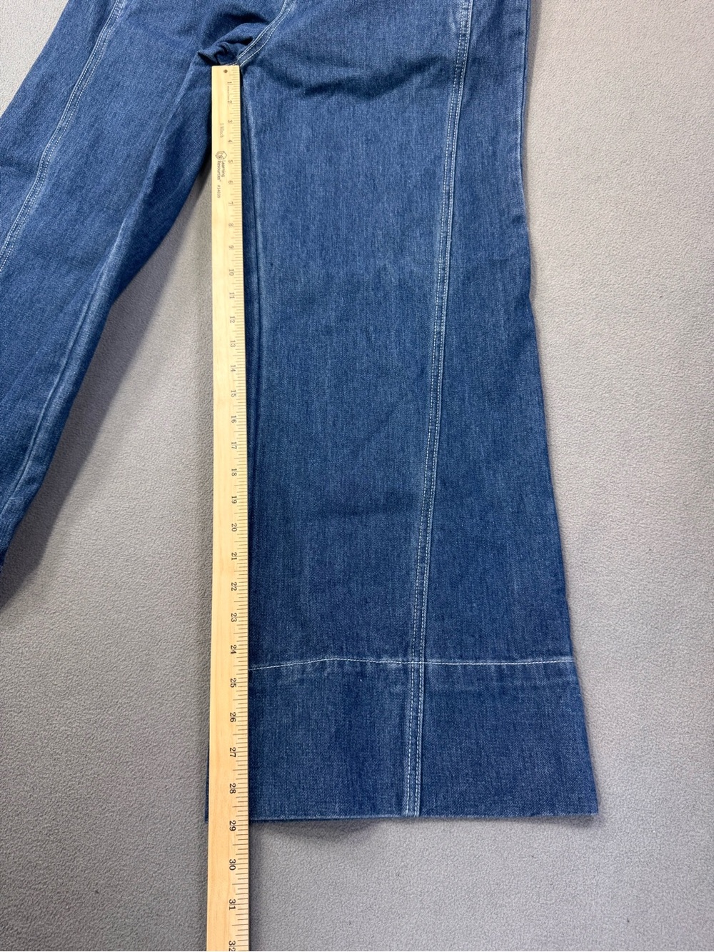 Cider Wide Leg Cropped Seam Panel Blue Denim 70’s Style Jeans, Size Medium - Picture 12 of 14